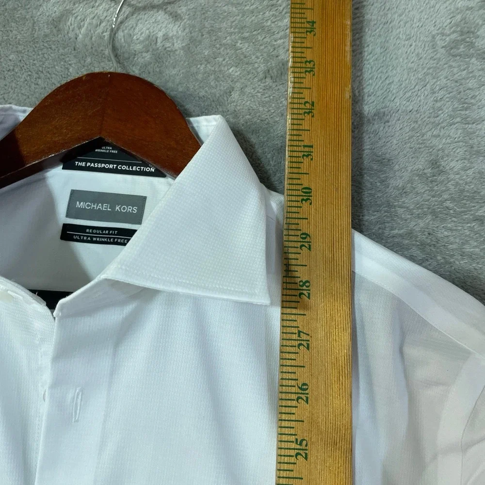 NWT Michael Kors Men's L 16 32-33 White Passport Regular Fit Dress Shirt
